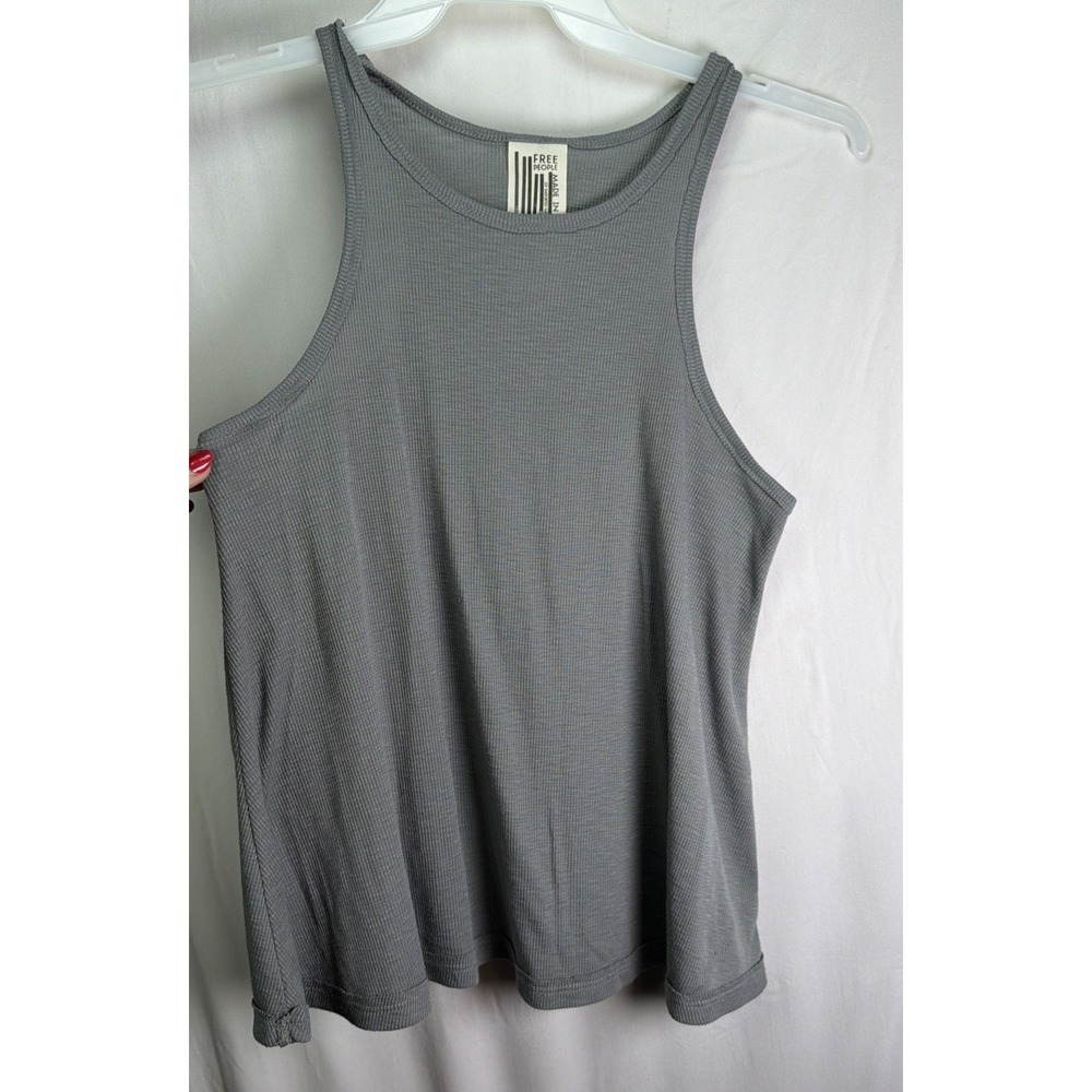 Free People Women's Gray Ribbed Knit Flowy Tank Top Sz M
